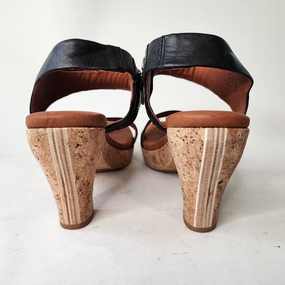 Gentle Souls Spano Cork Heel Sandal Size 10M Black Leather Open Toe Strappy - Picture 4 of 7